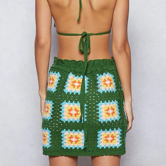 New POL Crochet Halter Neck Cami Top and Skirt Sweater Set Coco Green One size - Picture 4 of 8